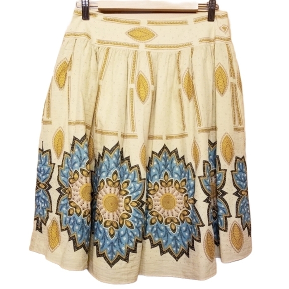 Lauren Moffatt | Women's Cfeam Aztec Print Pleated A-Line Skirt (Size 0) - Picture 1 of 10
